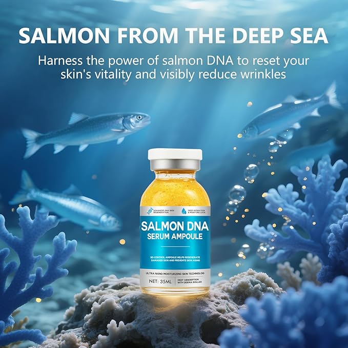 Salmon DNA Ampoule - Hydrating Facial Serum with Collagen, Glutathione & Hyaluronic Acid - Supports Skin Elasticity & Diminishes the Look of Fine Lines - 35ml