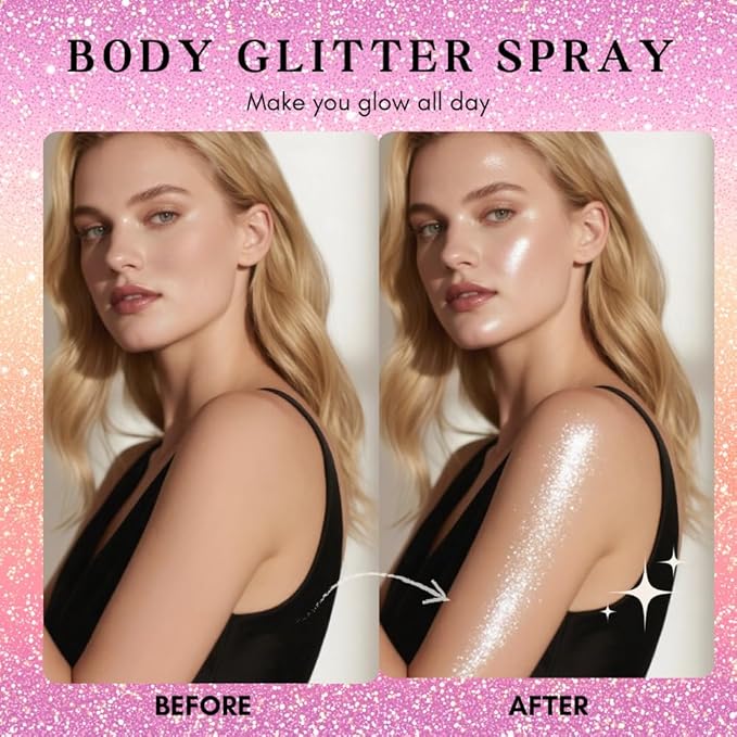 Brown Body Glitter Spray, Hair Glitter Spray, Body Shimmer Powder, Face Glitter Highlighter, Glitter Spray, Body Shimmer Spray for Skin, Rave Hairspray for Festival Party Halloween