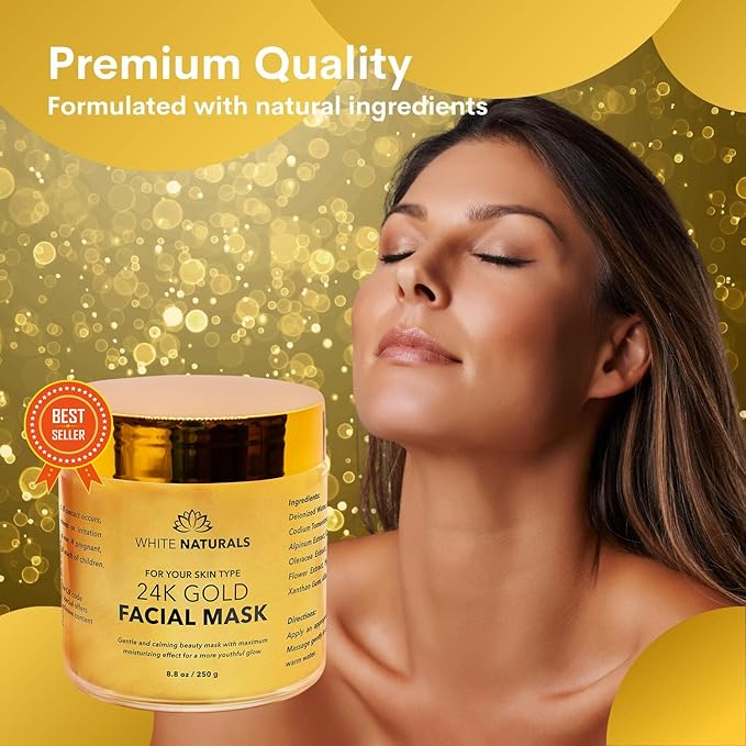 White Naturals One Day Sale 24K Gold Facial Mask, Anti-Aging Gold Face Mask For Flawless & Moisturizes Skin, Helps Reduces Wrinkles, Fine Lines & Acne Scars, Removes Blackheads, Dirt & Oils