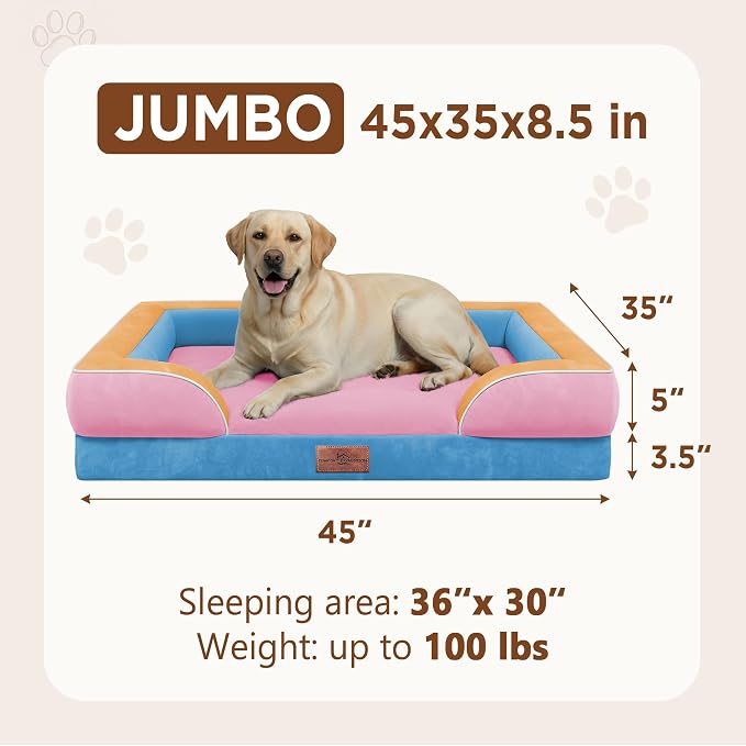 Comfort Expression Orthopedic Dog Bed for Extra Large Dogs with Bolster | Waterproof Dog Couch Bed with Washable Cover & Non-Slip Bottom, Supportive Egg Crate Foam XL Pet Bed, 45x35 Inch