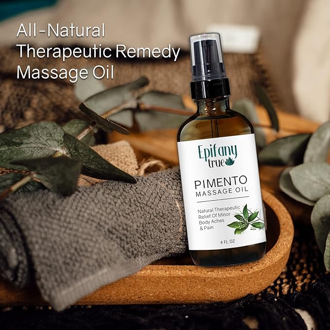 Natural Pimento Massage Oil 4oz | Moisturizing Soothing Muscle & Joint Relief | Refreshing Mint Scent | Pimento Oil (Allspice), Jamaican Black Castor Oil, Peppermint, Lemongrass