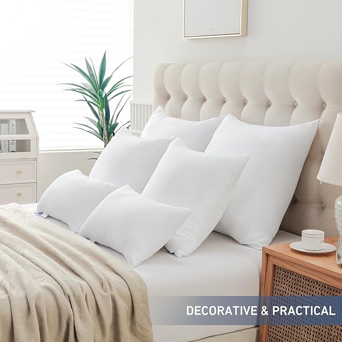 Leeden 26x26 Pillow Inserts, 26 Inch Decorative Throw Pillow Inserts, Soft Fluffy Square Throw Pillows for Couch, Sofa, Bed, and Home Decor White Pillows Pack of 2