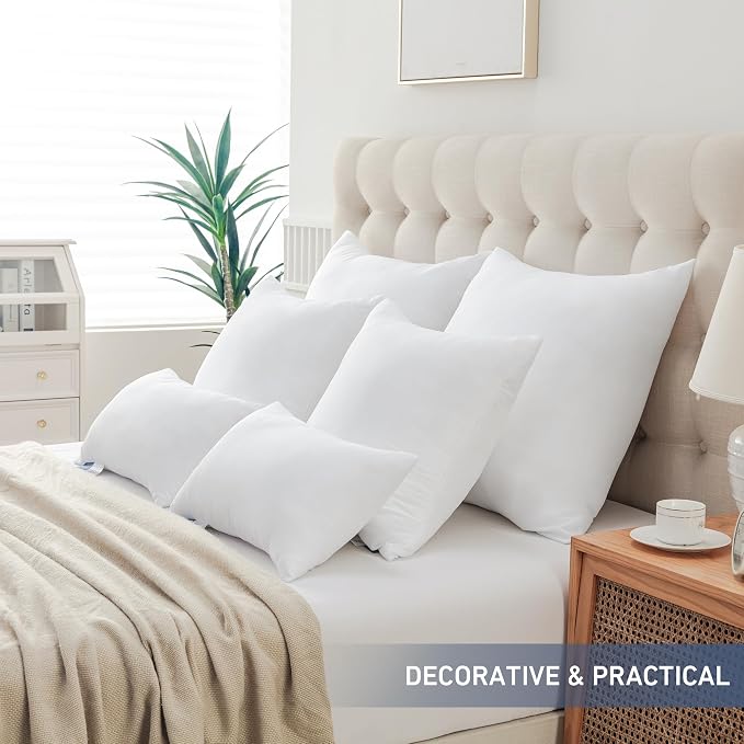 Leeden 24x24 Pillow Inserts Set of 2, 24 Inch Decorative Throw Pillow Inserts, Soft Fluffy Square Throw Pillows for Couch, Sofa, Bed, and Home Decor White Cushion