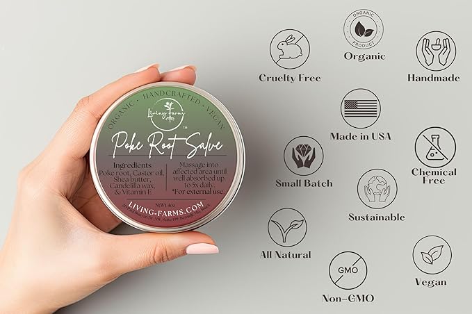 Poke Root & Castor Oil Salve - Cysts, Boils, Fibroids, Swollen Lymph Nodes, Breast & Joint - Vegan Lymphatic Support Massage Balm - Natural Deep Tissue Relief Ointment (4oz)