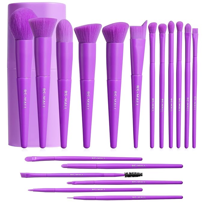 BS-MALL Makeup Brush Set 18 Pcs Premium Synthetic Foundation Powder Concealers Eye shadows Blush Makeup Brushes with Case (Purple)
