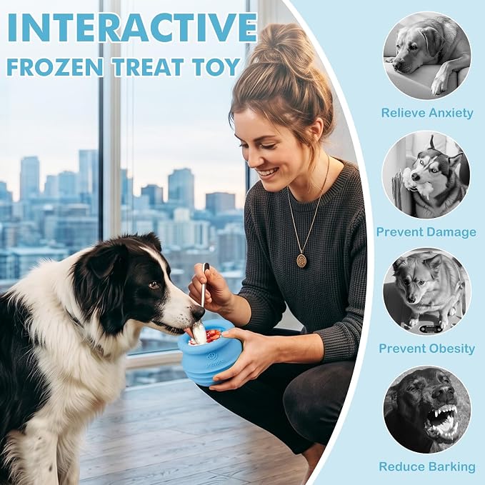Treat Dispensing Dog Toy, Long-Lasting Interactive Puzzle Toys for Dogs, Stuffable Dog Enrichment Frozen Lick Treat Toy for Boredom, BPA Free Silicone Fetch Catch Chew Toy (Light Blue,M)