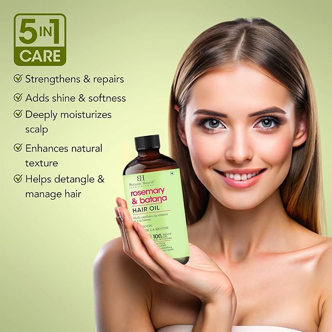 Botanic Hearth Hair Oil for Hair Growth & Hair Treatment Oils | Strengthening Dry, Frizzy, Damaged Hair & Scalp Treatment | Rosemary Batana Hair Oil – 2 Fl Oz