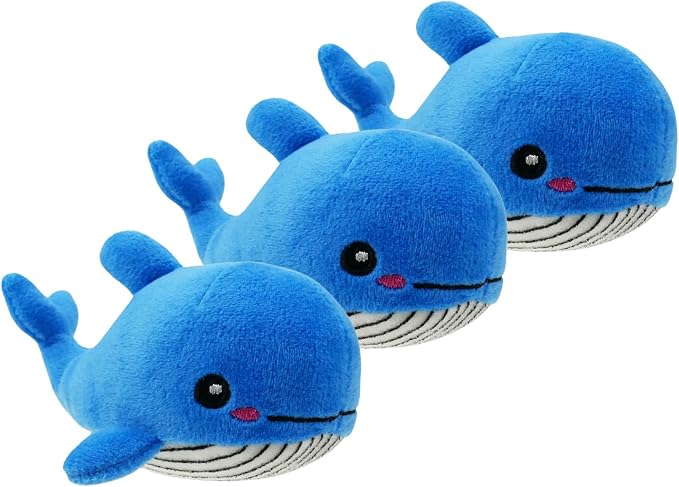 Dog Hide and Seek Toys Puppy Chew Squeaky Toys Plush Mushroom&Bamboo&Shell Hideout Stuffing with Squeakers Animals (3Pcs Squeaky Whale Blue)