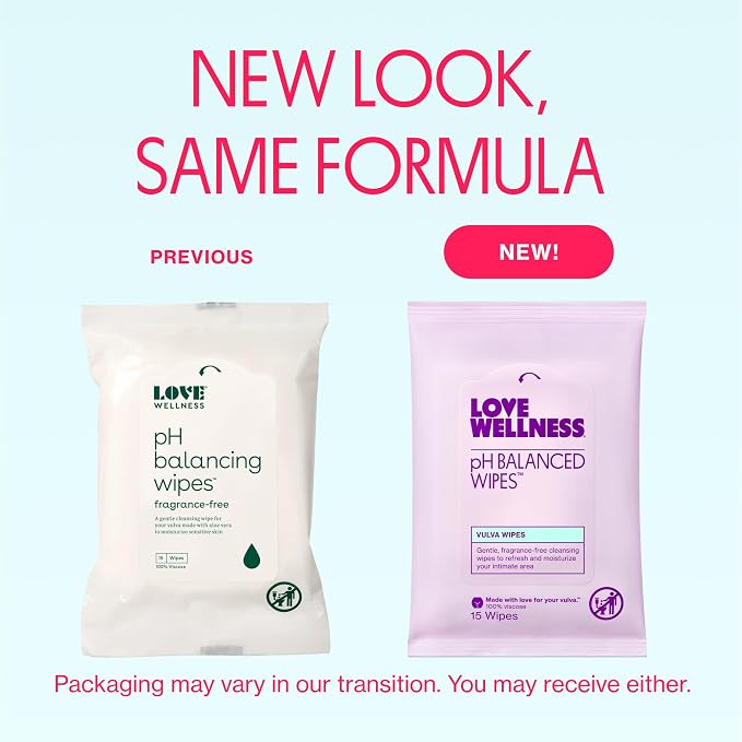 Love Wellness pH Balanced Wipes for Women | Feminine Hygiene for Cleansing with Aloe Vera | Fragrance-Free Intimate Health | Moisturizing, Soothing & Calming for Sensitive Skin | Travel Size | 2-Pack