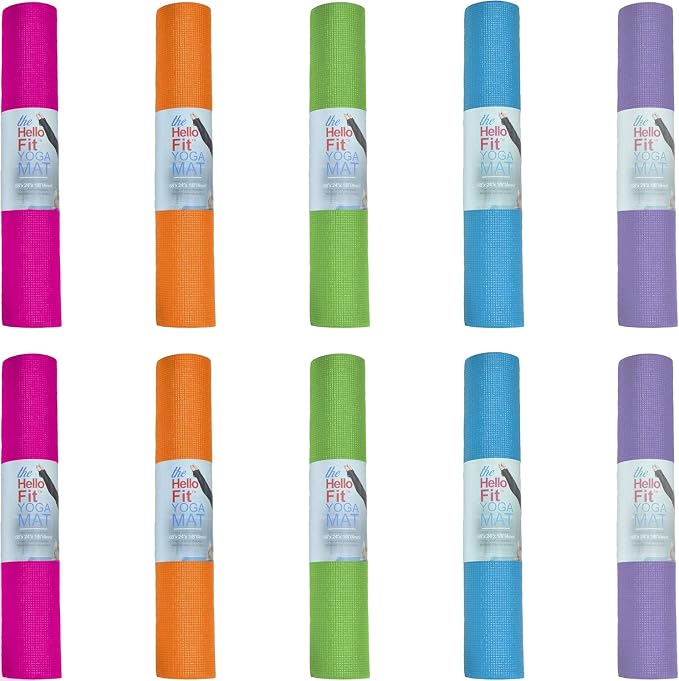 10-Pack Yoga Mat, 68" x 24" Non Slip Exercise Mat, 4mm Thick Gym Mat for Fitness and Stretching, Bulk Non Toxic Yoga Mats for Schools and Studios