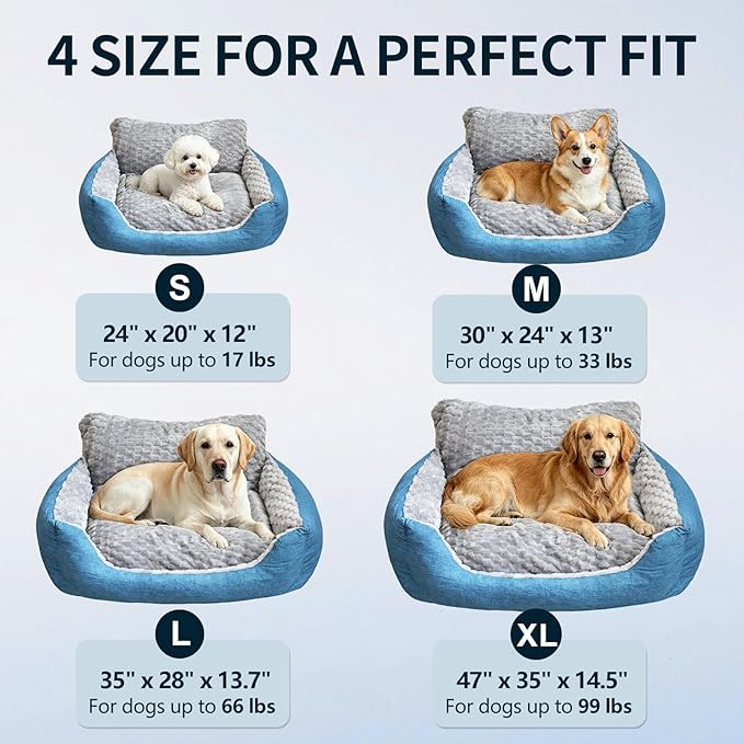 XL Large Dog Bed,47"x35"x14.5" High Backrest Bolster Sofa, Dual-Sided All Season Plush Pet Bed, Non-Slip Base & Washable Design for Extra Large Dogs, Up to 99 lbs