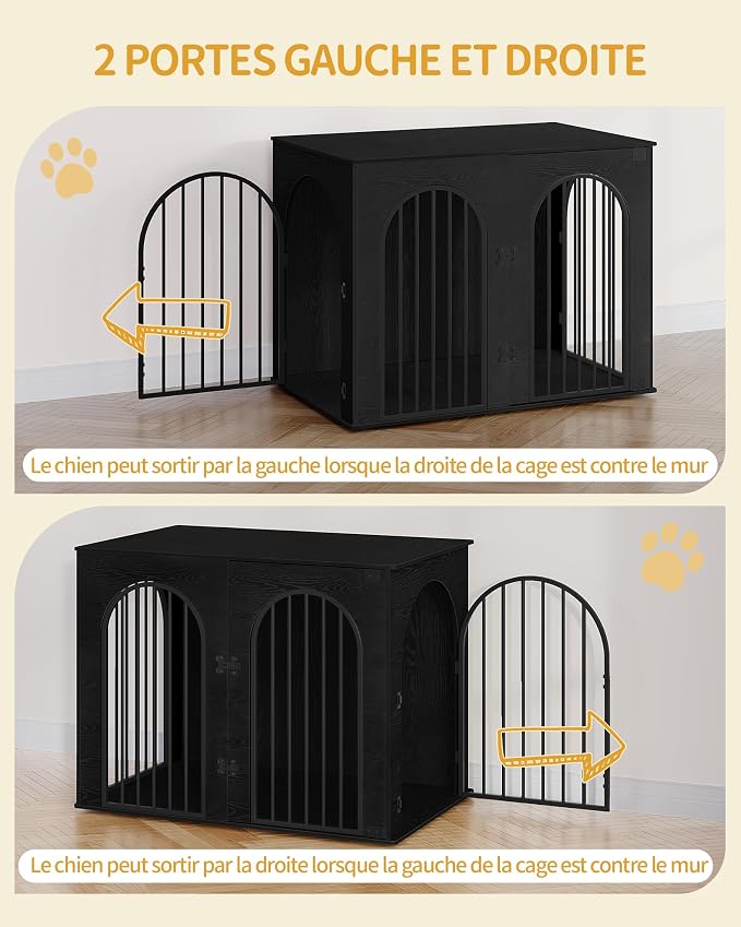 Hzuaneri 44.1'' Dog Crate Furniture,Dog Kennel Indoor for Medium/Large Dogs | Dog Kennel Furniture Wooden Dog Cage Heavy Duty Dog Crate Decorative Pet House End Side Table TV Stand,Black DFC83904B