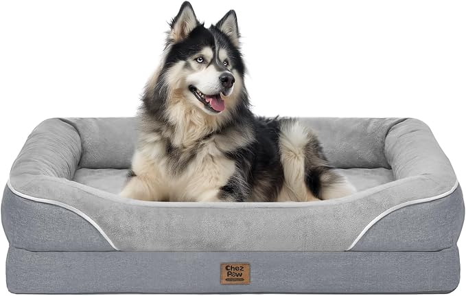 Orthopedic Washable XXL Dog Bed for Extra Large Dogs | Egg Crate Foam, 4-Sided Bolster Support, Waterproof Liner, Non-Slip Bottom, Removable Bolster Cover, 45 x 35 Inch