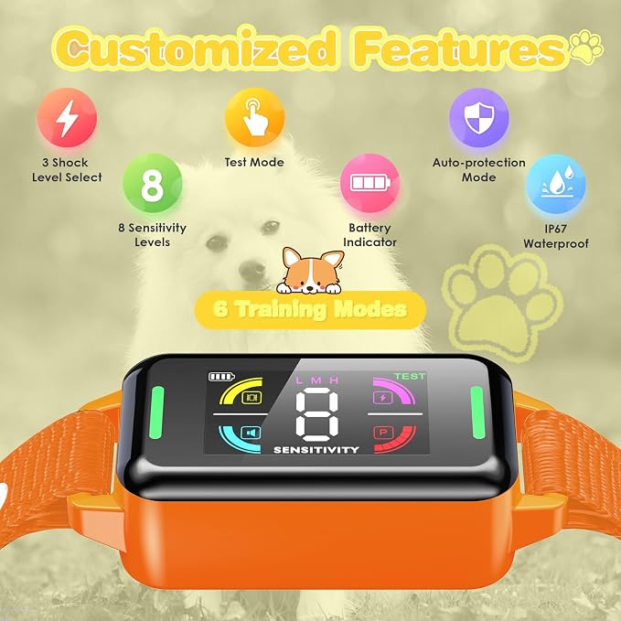 Bark Collar for Small Dogs 5-15lbs Automatic Anti Bark Collar with Dual Sensor Technology, 4 Safe Modes, Waterproof IP67, Rechargeable Shock Collar for Small Dogs No Remote (Orange)