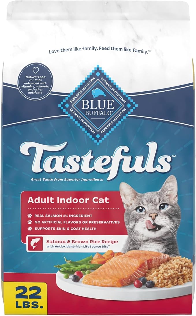 Blue Buffalo Tastefuls Salmon Adult Indoor Dry Cat Food, 22 lb | Salmon & Brown Rice Recipe, Antioxidant-Rich LifeSource Bits, No Corn, Wheat, or Soy