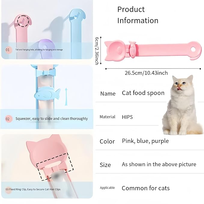 Tail-Shaped Cat Treat Dispenser - Squeeze Spoon for Wet Food & Cat Strips, Multi-Purpose Pet Food Can Accessory, Easy Clean (Pink+Pink)