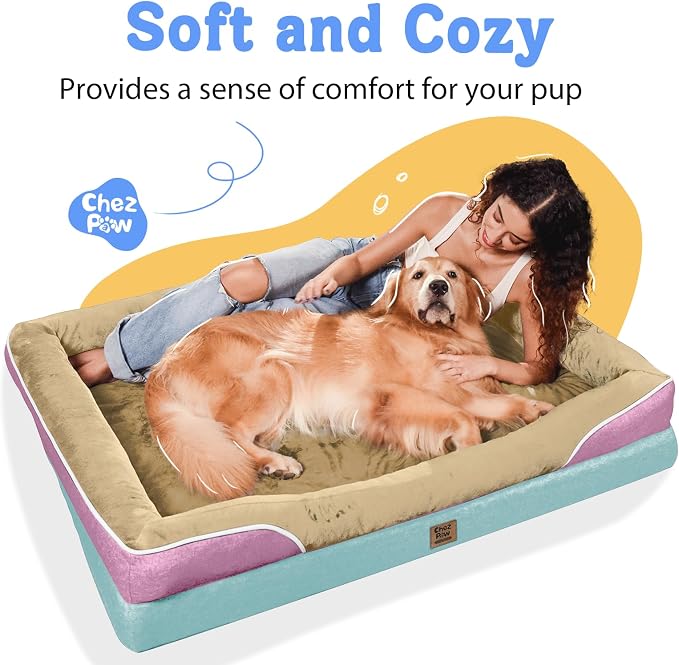 Waterproof Orthopedic XL Dog Bed for Large and Extra Large Dogs | Egg Crate Foam, 4-Sided Bolster Support, Waterproof Liner, Non-Slip Bottom, Machine Washable Cover, 42 x 30 Inch