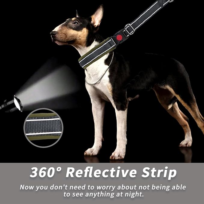 Martingale No Pull Dog Collar for Large Medium Small Dogs, Heavy Duty Nylon Reflective Adjustable Anti Pull Slip Collar with Buckle for Training Walking L Black Army Green