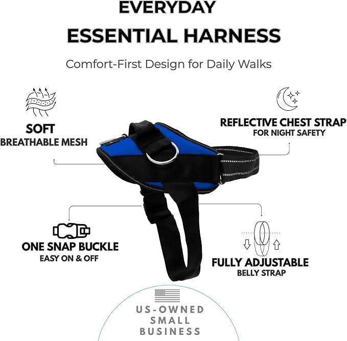 ShawnCo Essential Dog Harness, No-Pull Pet Vest (Electric Blue,M) | 3 Leash Clips, Easy On, No-Choke, Reflective, Adjustable Fit, Padded Comfort, Control Handle, For Small, Medium & Large Dogs