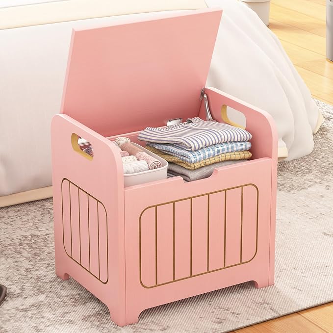 Aenuert Storage Chests, Small Cube Organizer Box,Wooden Entryway Storage (Pink, With Handle)