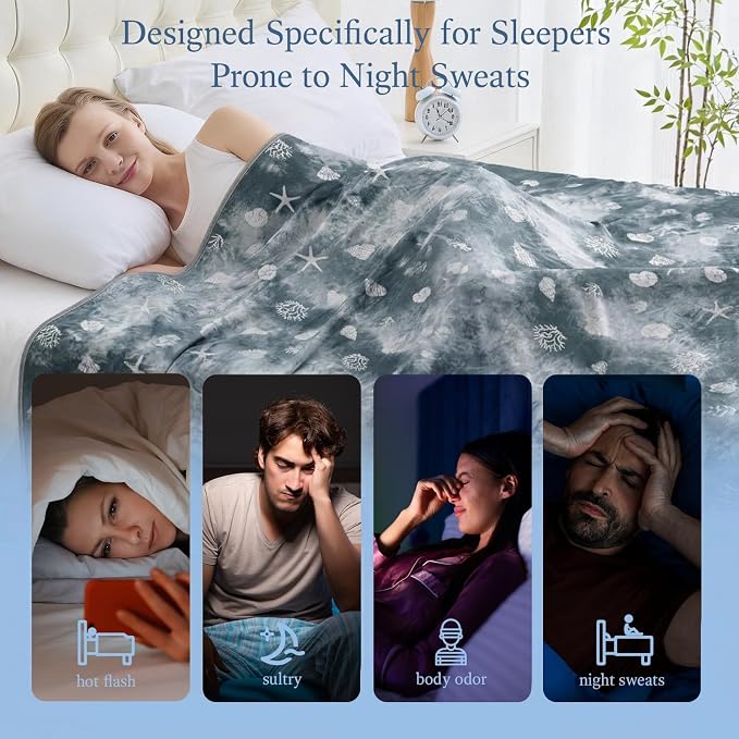 Cooling Blanket Twin Size (60"x80"), Double Sided Ice Cold Blanket for Hot Sleepers, Transfer Heat to Keep Cool, Soft Lightweight for Night Sweats, Bed & Couch, Ocean Design