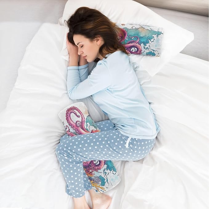 Octopus and Compass Neck Roll Pillow Bolster Round Health Memory Foam Long Cervical Cylinder Pillows with Removable Washable Cover for Body Bed Legs Back Yoga