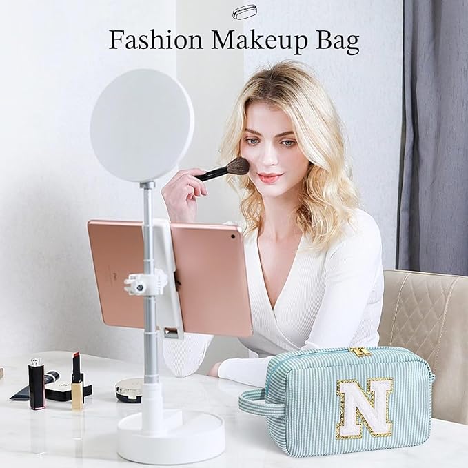 YOOLIFE Travel Makeup Cosmetic Bag - Monogram Cute Initial Makeup Bags Cosmetic Toiletry Bag Pouch Make Up Case for Women Her Best Friend Friendship Teacher, Personalized Birthday Gifts for Women V