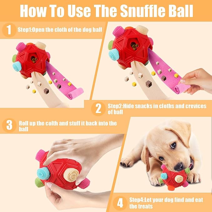 Dog Snuffle Ball-Interactive Puzzle Dog Toys Encourage Natural Foraging Skills Slow Feeder for Training and Stress Relief, Cloth Strip Hiding Food Dog Toys for Any Size Dogs