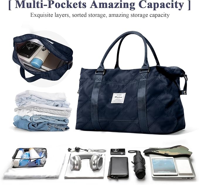 Travel Duffel Bag, Carry On Overnight Weekender Bags for Women | Travel Bag with Wet Pocket & Trolley Sleeve, For Spirit Airlines 18x14x8 Personal Item Bag