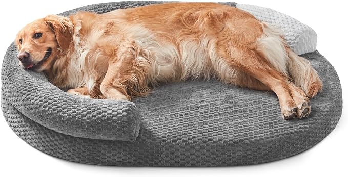 JOEJOY XXL Orthopedic Dog Beds, Extra Large Washable Waterproof Oval Dog Bed with with Removable Cover, Egg-Crate Memory Foam Pet Bed with Bolster Sides & Non-Skid Bottom, Dark Grey, 48''x35''