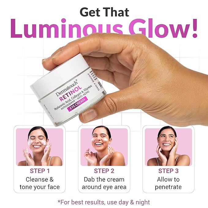 DERMATOUCH Retinol Eye Cream With Hyaluronic Acid, Vitamin C, A, & E, Collagen, & Caffeine, Under Eye Moisturizer With Vitamins & Antioxidants, Gluten Free, Non GMO Skin Care, Made in USA, 1.7 Fl Oz