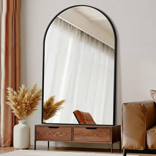 Arched Bathroom Mirror for Wall, 55" x 35" Metal Frame Vanity Mirror, Black | Aluminium Alloy Frame, HD Shatterproof Glass, Hanging or Leaning, for Bathroom Over Sink , Entryway, Bedroom, Living Room