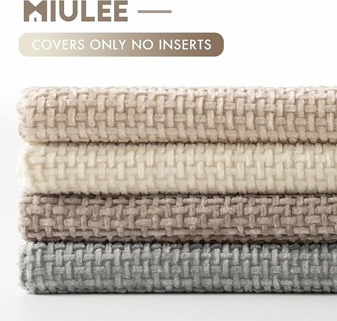 MIULEE Decorative Chenille Pillow Covers Neutral Beige 22x22 Pack of 4 | Modern Home Decor, Cozy Cream Collection, Euro Couch Throw Pillows, Farmhouse Boho Cushion Covers for Sofa Bed Living Room