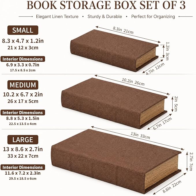 DECOR4SEASON Decorative Linen Book Box Small Faux Book Storage Box, 13" | Living Room Decor, Bedroom Decor, Office Decor, Bookshelf Display, Coffee Table, Farmhouse, Rustic, Vintage Style