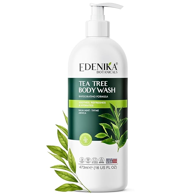 EDENIKA BOTANICALS Tea Tree Body Wash (16 fl oz) Natural Antifungal Support Wash for Athlete’s Foot, Ringworm & Jock Itch, Refreshes & Soothes, Organic Tea Tree Oil, Men & Women