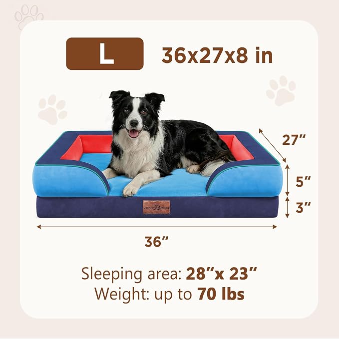 Comfort Expression Orthopedic Dog Beds for Large Sized Dog with Bolster | Waterproof Dog Couch Bed with Washable Cover & Non-Slip Bottom, Supportive Egg Crate Foam Large Pet Bed, 36x27 Inch