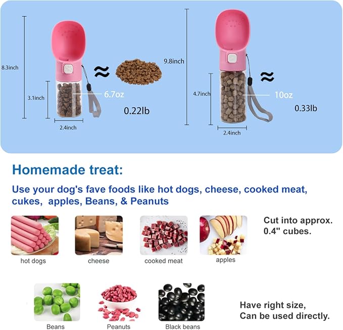 Colorday Handheld Dog Treat Dispenser, 10 OZ, Pink | Built-in Clicker, Treat Pouch, Slow Feeder, For Walking Hiking Traveling Puppy Training