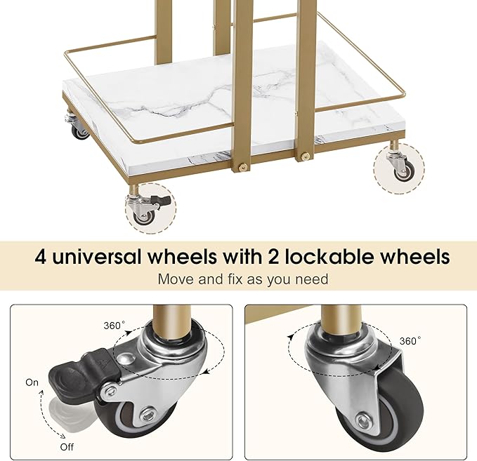BarberPub Utility Salon Trolley, Metal Storage Rolling Barber Trolley with Wheels, Golden Esthetician Cart, Multi-Purpose 3-Tier Mobile Facial Trolley, Nail Cart 2033 (White)