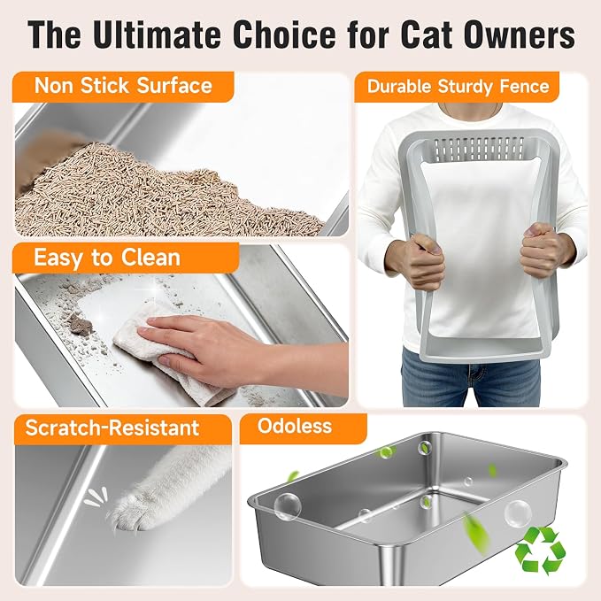 2PACK Stainless Steel Litter Box, XL Odor Free, Light Grey