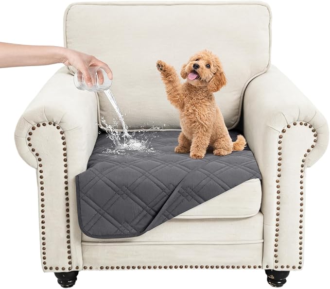 100% Waterproof Dog Bed Cover Pet Blanket, Gray+Gray (30"x30") | ,7-Layer Reversible Couch Covers for Dogs Met for Sofa Furniture Car Camping