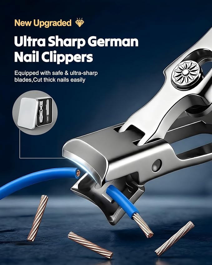 German Nail Clippers for Men Women, 2026 Upgraded Ultra Sharp Stainless Steel Nail Clippers for Thick Nails, Luxurious Ultra Sharp Nail Clippers Set with Nail File for Seniors (Silver)