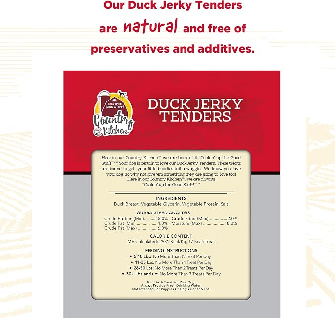 Country Kitchen Duck Jerky Tender Dog Treats, High Protein, 3 oz | Quality Ingredients Made with Real Duck, Low Fat, No Artificial Colors