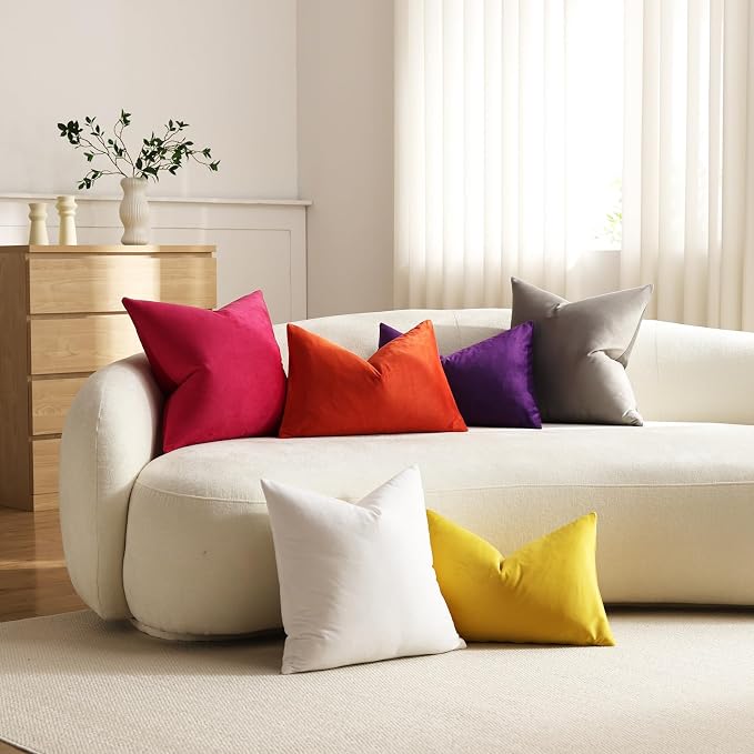 Throw Pillow Covers 20x20 Ivory White: Pack of 2 Cozy Soft Velvet Square Modern Luxury Decorative Throw Pillow Cases for Sofa Couch Living Room Bed Home Decor