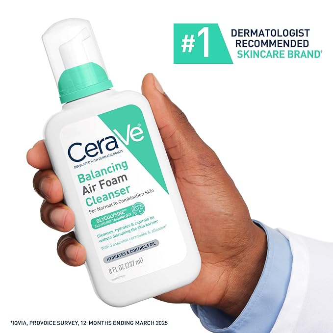 CeraVe Balancing Air Foam Face Wash,Foaming Facial Cleanser Combination Skin,8HR Oil Control,24HR Hydration,Fragrance-Free & Non-Comedogenic,With Glycolysine™ & 3 Essential Ceramides,8oz,(Pack of 2)