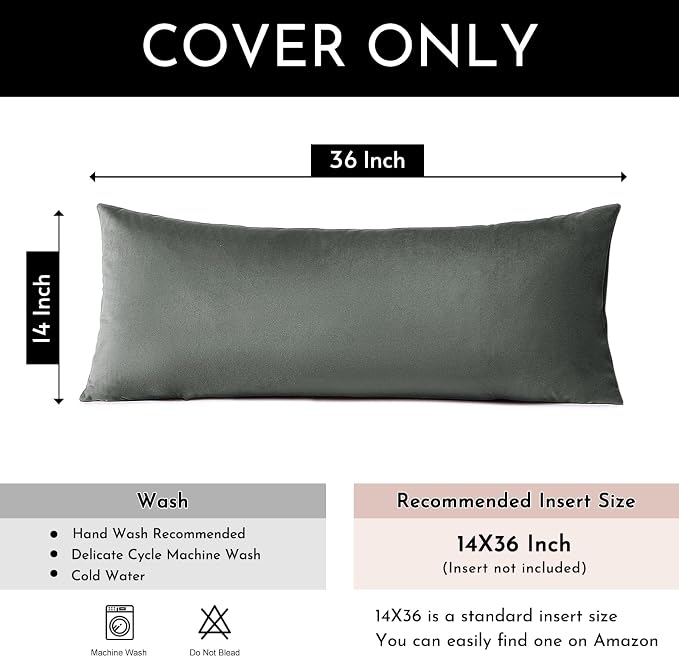 Artscope Luxury Velvet Lumbar Pillow Cover Super Soft Decorative Rectangle Throw Pillow Covers Case Cushion Covers for Sofa Couch Bedroom Car Decor 14x36 Inch Dark Grey