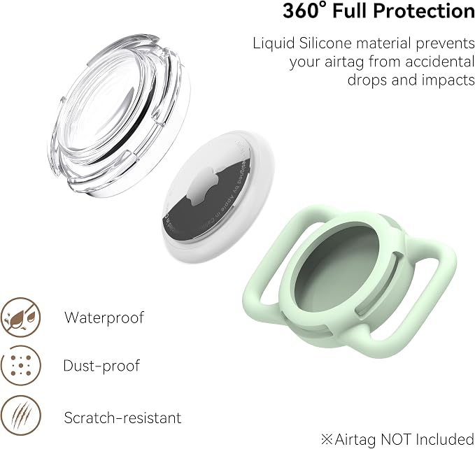 Waterproof AirTag Holder for Dog Collar, Soft Slide-On Dog AirTag Holder | Full-Body Protection, No-Dangle Fit, Ultra-Durable, Lightweight, Tool-Free Installation, Clear Cover, Fits Dog & Cat Collars