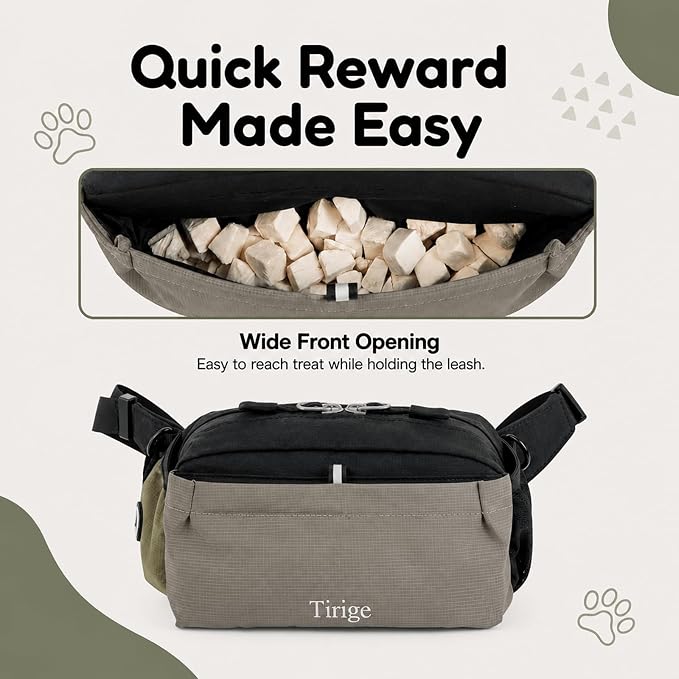 Dog Treat Pouch for Training, Magnetic Closure, Pull-Out Lining | 1.5-cup front pocket, large-phone storage, poop bag dispenser, used-bag loop, and 10-50 in strap for waist or crossbody wear