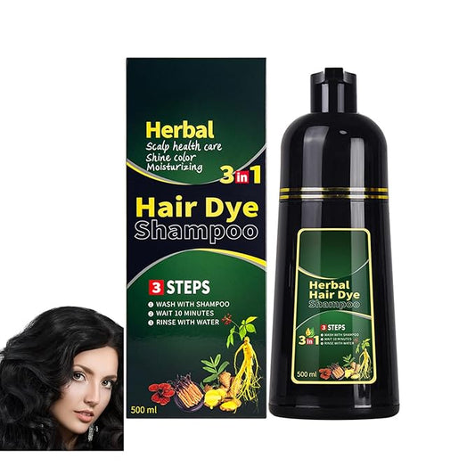 HUDABABY Black Hair Dye Shampoo 3 in 1 Herbal Natural Dye Cover Gray, for Women/Men Hair Color for Grey Coverage (Black)