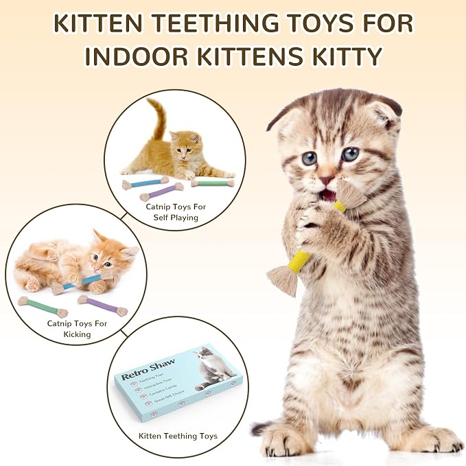 Retro Shaw Catnip Cat Toys Rope, Kitten Chew Toy for Indoor Cats, 6 Pack