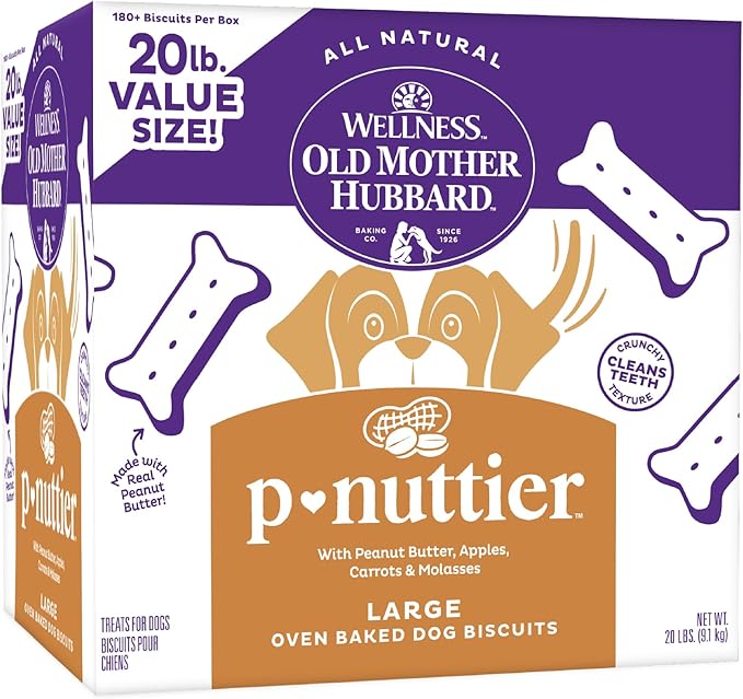Wellness Old Mother Hubbard Classic P-Nuttier Dog Biscuits, Natural Training Treats, Peanut Butter Flavor, Large Size, 20 lb Box